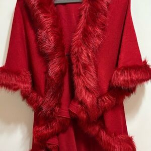Andrade Raspberry Red Faux Fur Cape With Sleeves Sz L